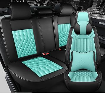 Car Seat Covers for Hyundai Accent 2018-2022 Leather Seat Covers Waterproof Soft Car Seat Cover Protectors Comfort Automotive Seat Cover with AirbagBlack&Blue,5 Seats with Pillow