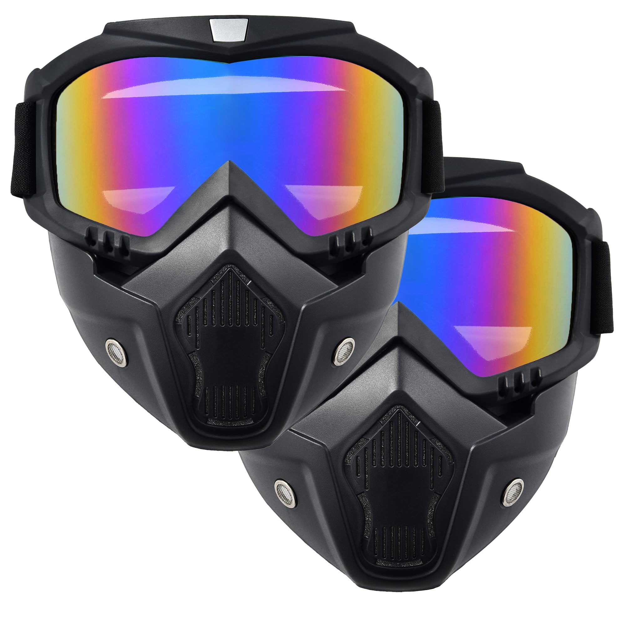 2 Pieces Paintball Mask Anti Fog,Motorcycle Helmet Riding Goggles Glasses with Removable Face Mask,Adjustable Motocross Eyewear (2Colorful)