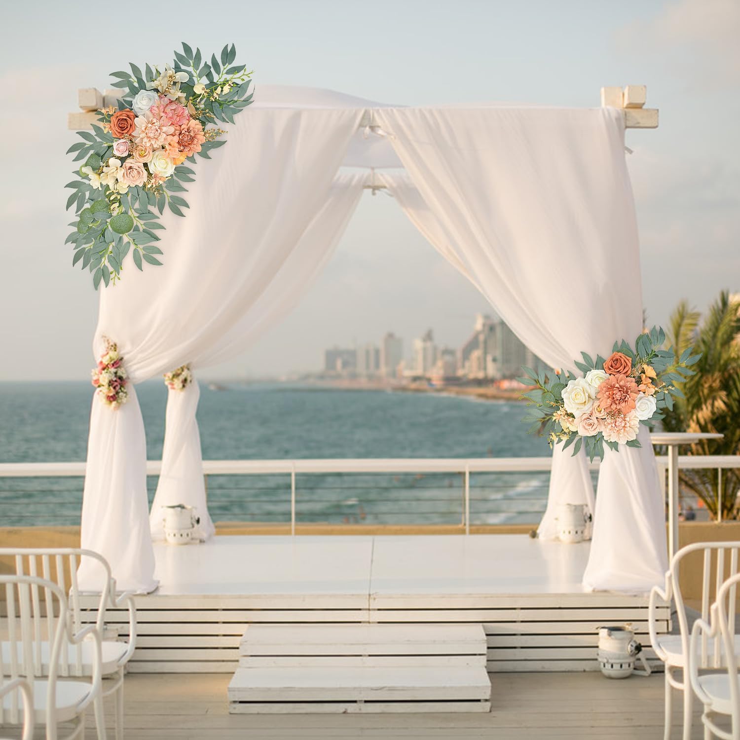 Burnt Orange Artificial Wedding Arch Flowers Set of 2, Fall Wedding Arch Floral Swags for Ceremony, Reception Welcome Sign, Backdrop Decoration