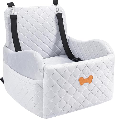 Asiento de automóvil para perros pequeños, asiento elevador para perros con relleno de espuma viscoelástica gruesa con 2 correas de seguridad y