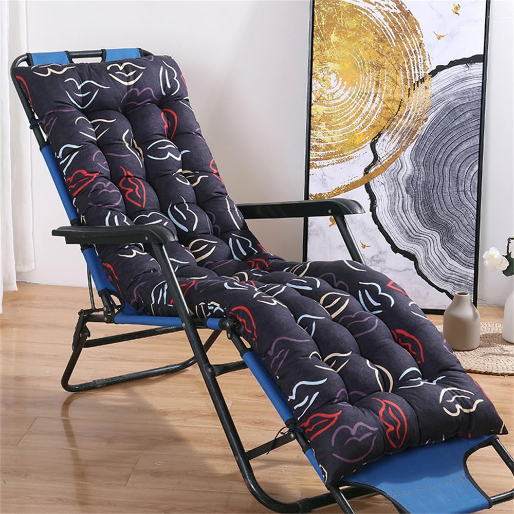 Mateju Sun Lounger Cushion Thick Soft Recliner Cushions Non-Slip Top Cover, Print Quilted Thick Padded for Garden Indoor Outdoor Garden Rocking Chair/Sunbed/Bench (Lip Print,48x158cm)