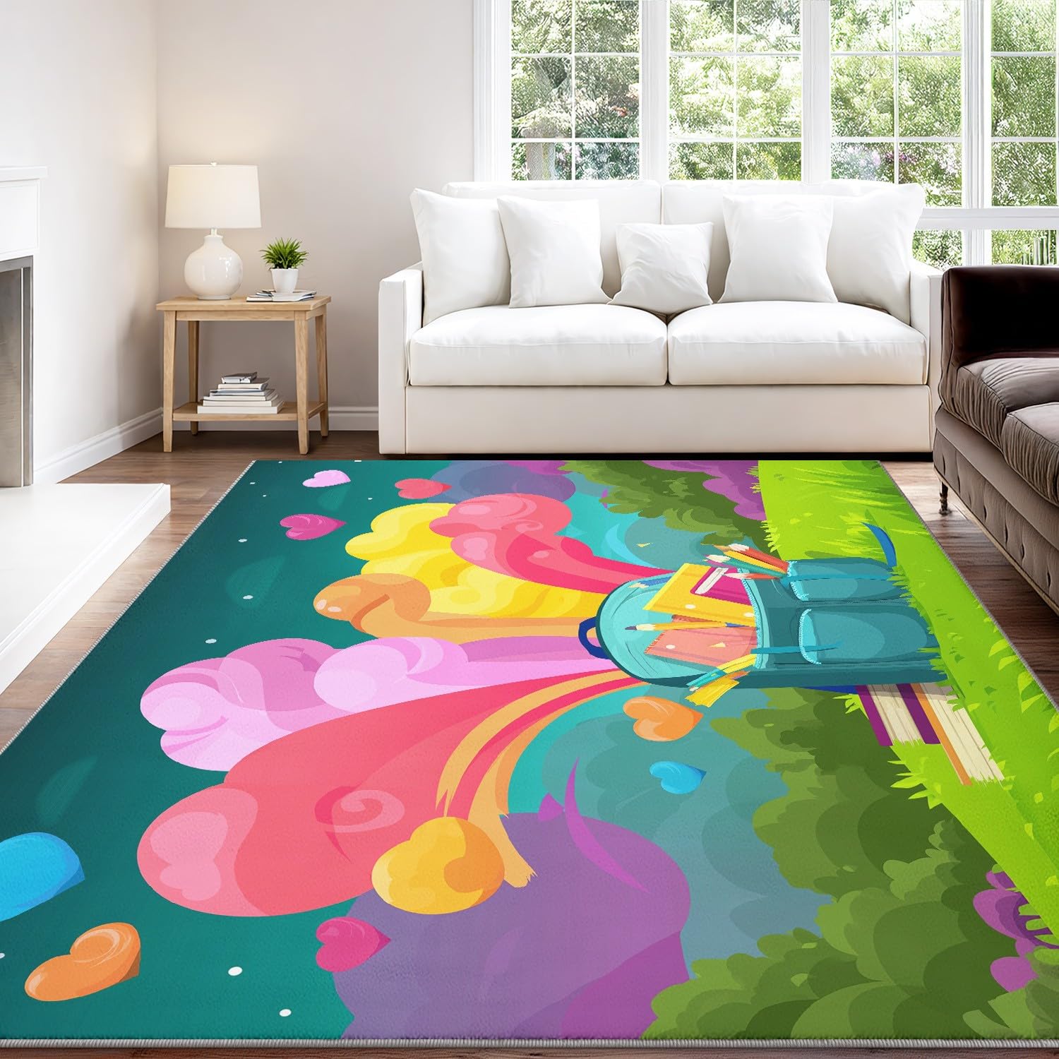Generisch Dynamiczny, energiczny, młodzieżowy dywan anime, plecak chmury, 140 x 200 cm, antypoślizgowy, nie mechaci się, wielokolorowy dywan do pokoju dziecięcego, można prać w pralce