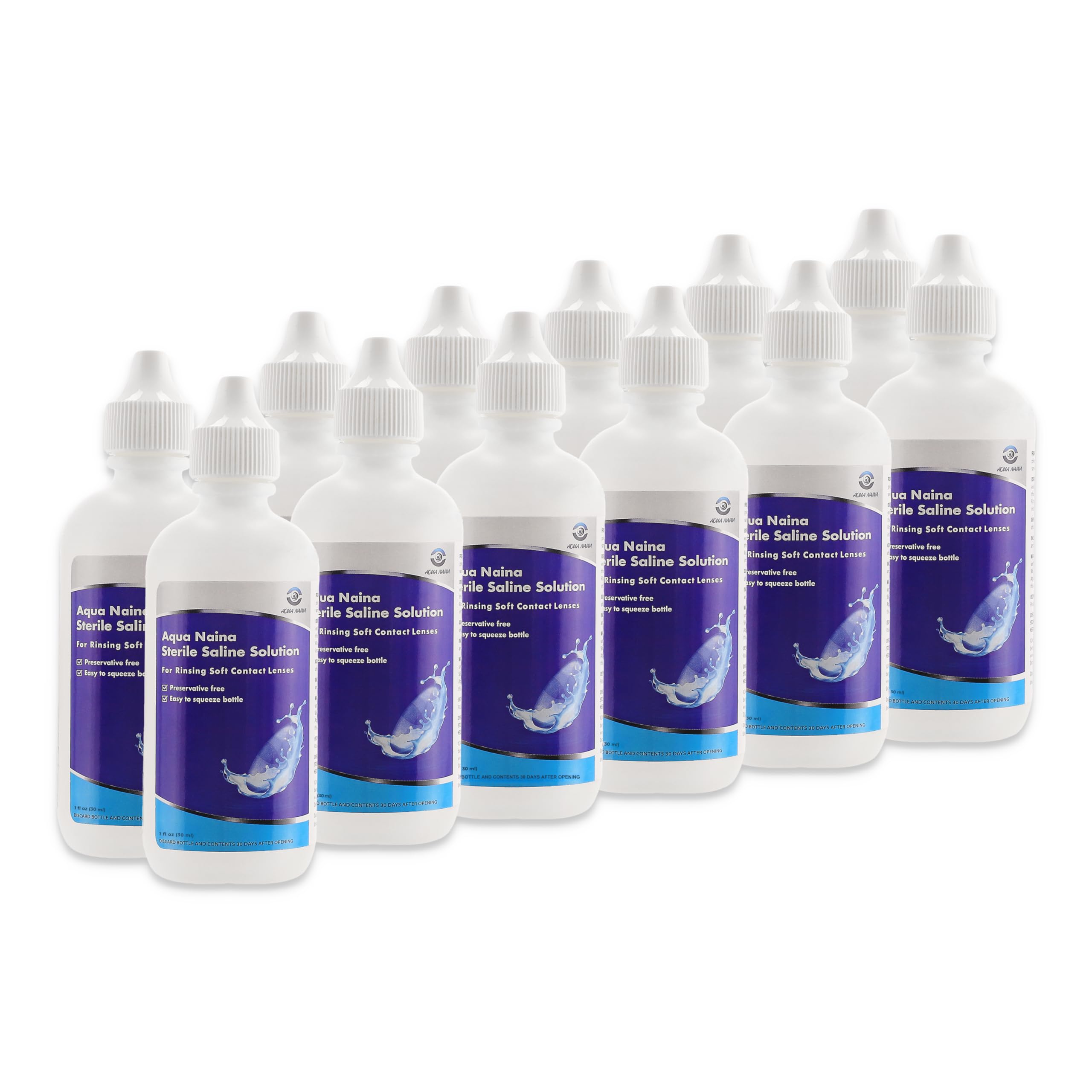 Aqua Naina Plus Sterile Saline Preservative-Free Single-use Rinse for Soft RGP scleral Lenses Before Application Travel-Friendly 12 x