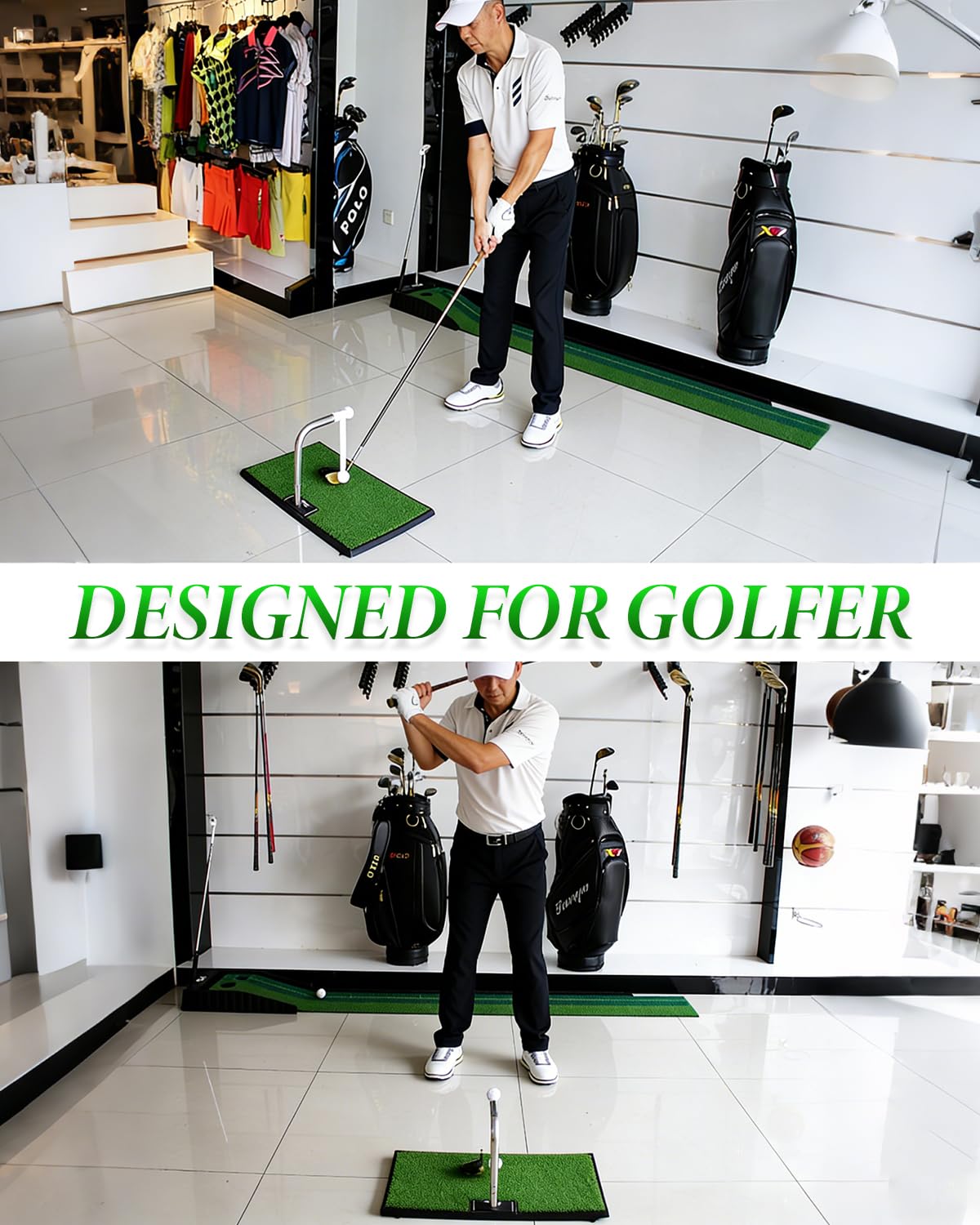 Golfschwung-Trainer mit 5 Höhenverstellungen, Golf-Trainingsgerät mit 2*Drehbare Stange, Automatische Ballrückführung, für Zuhause, Büro, Garten, tägliches Training, Einfach zu montieren