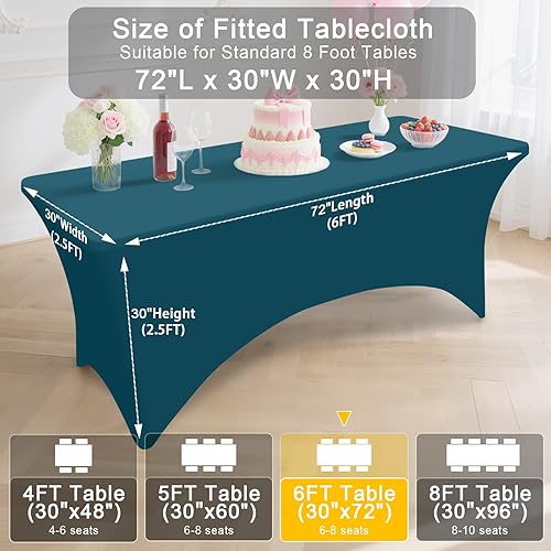 Miniatura 213 de Smiry Paquete de 2 manteles de elastano de 6 pies, elásticos ajustables, lavables y sin arrugas, rectangulares para mesa de patio, para exteriores,