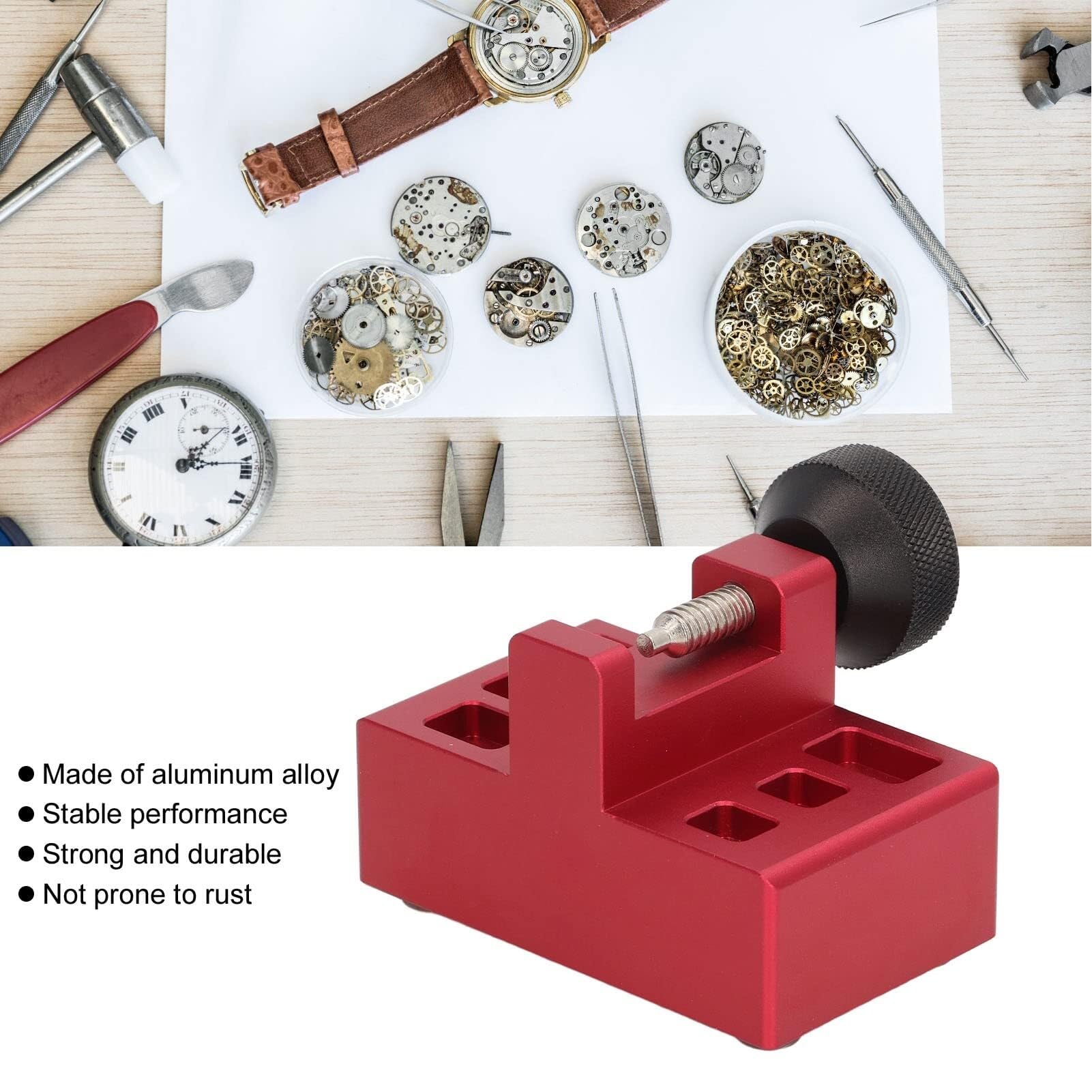 Juego de Prensa Hebilla Reloj – Kit Herramientas reparación Relojes aleación Aluminio con 6 moldes Extractor pasadores Correa posicionamiento Radian