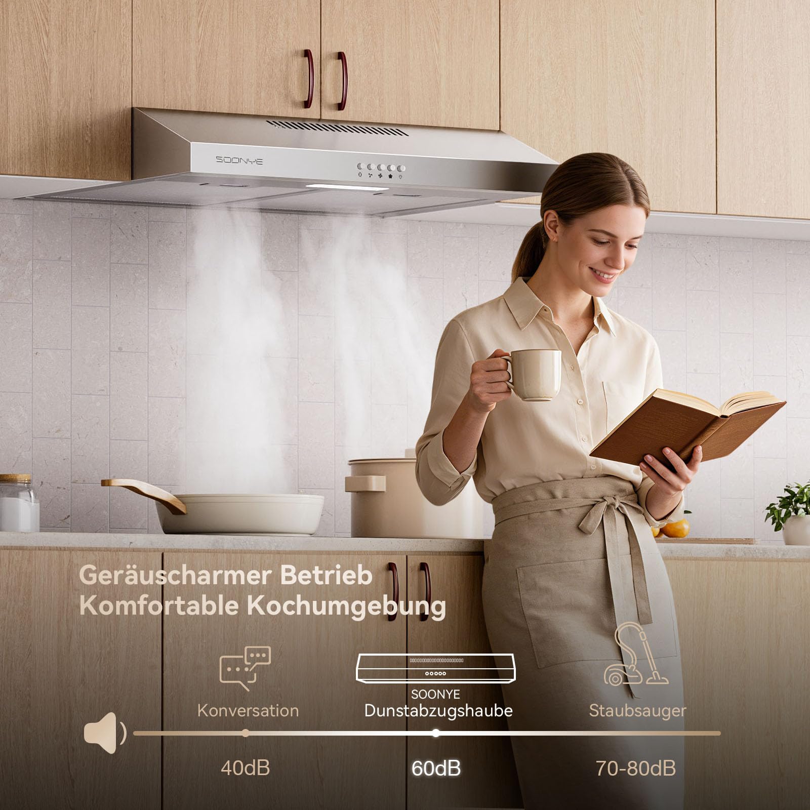 A+++ Dunstabzugshaube 60cm Unterbau Umlufthaube mit Kohlefilter 3 Leistungsstufen Edelstahl Silber