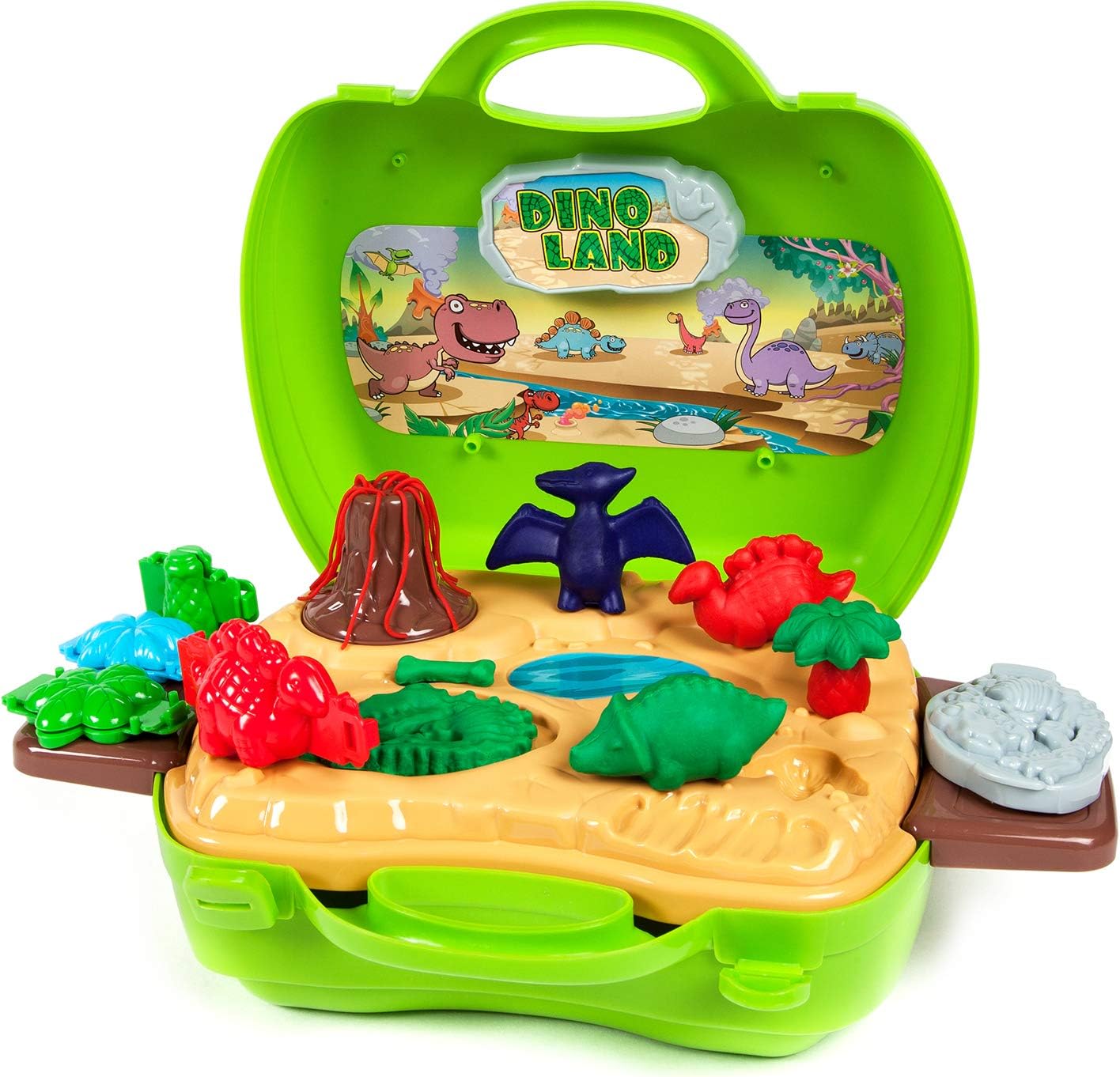World Tech Toys Activity Dough Dinosaur 26Piece Suitcase Playset, Multicolor