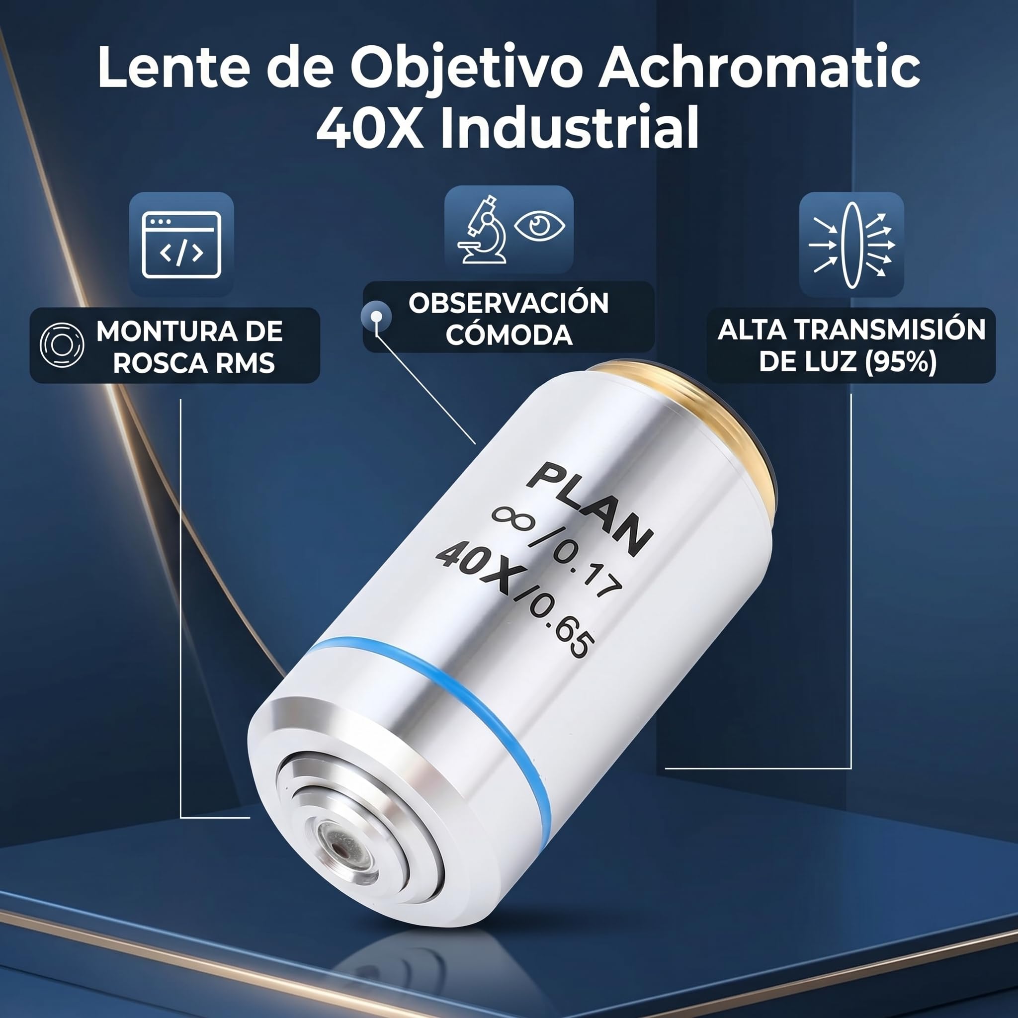 Tbest Lente Objetivo Indusal Plies, Rosca 40X Rms, Visión Amplia, Lente Objetivo de Microscopio de Alta Traitancia 95, EON Científico