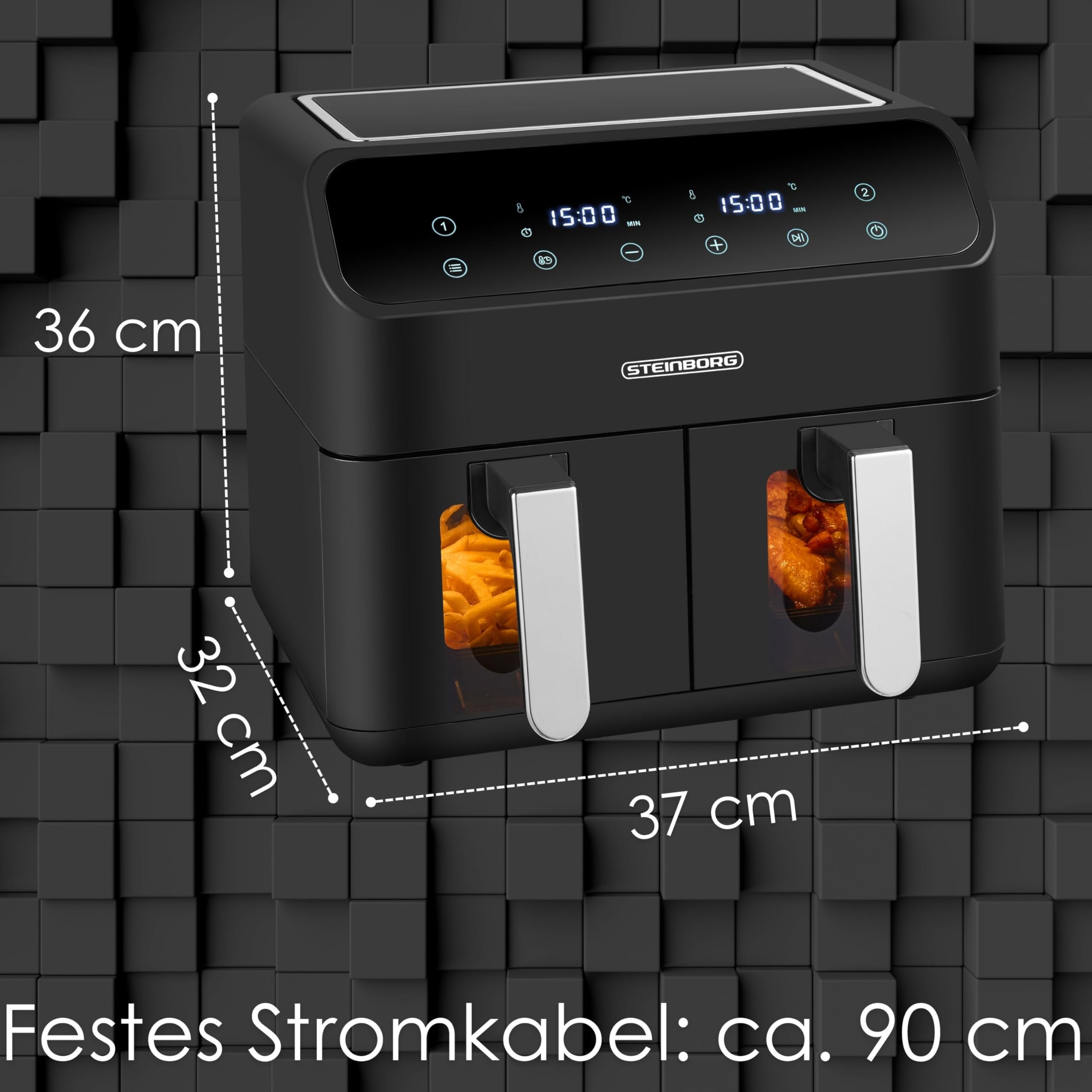 Frytkownica na gorące powietrze, 2 komory, 8 litrów, frytkownica na gorące powietrze, grillowanie, pieczenie, suszenie, smażenie, frytkownica XXL, bez oleju, piec na gorące powietrze, grill 4 w 1