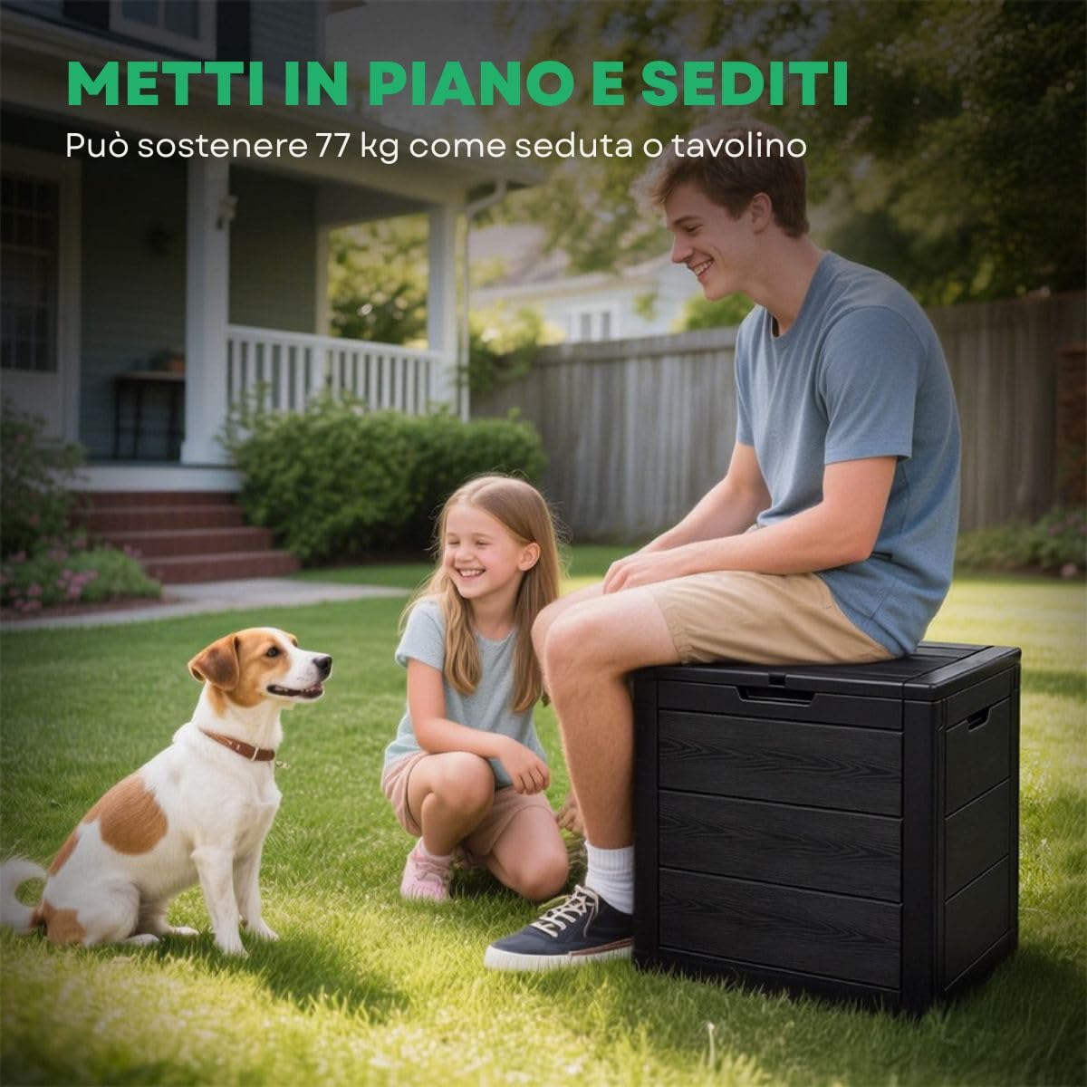 Mobiclinic®, Baule da Esterno, 120L, in Resina, per Giardino, Patio, Balcone, 56x43x53 cm, Impermeabile, Coperchio Incernierato, Chiusura a Scatto, Maniglie, Montaggio senza Attrezzi, Boxly
