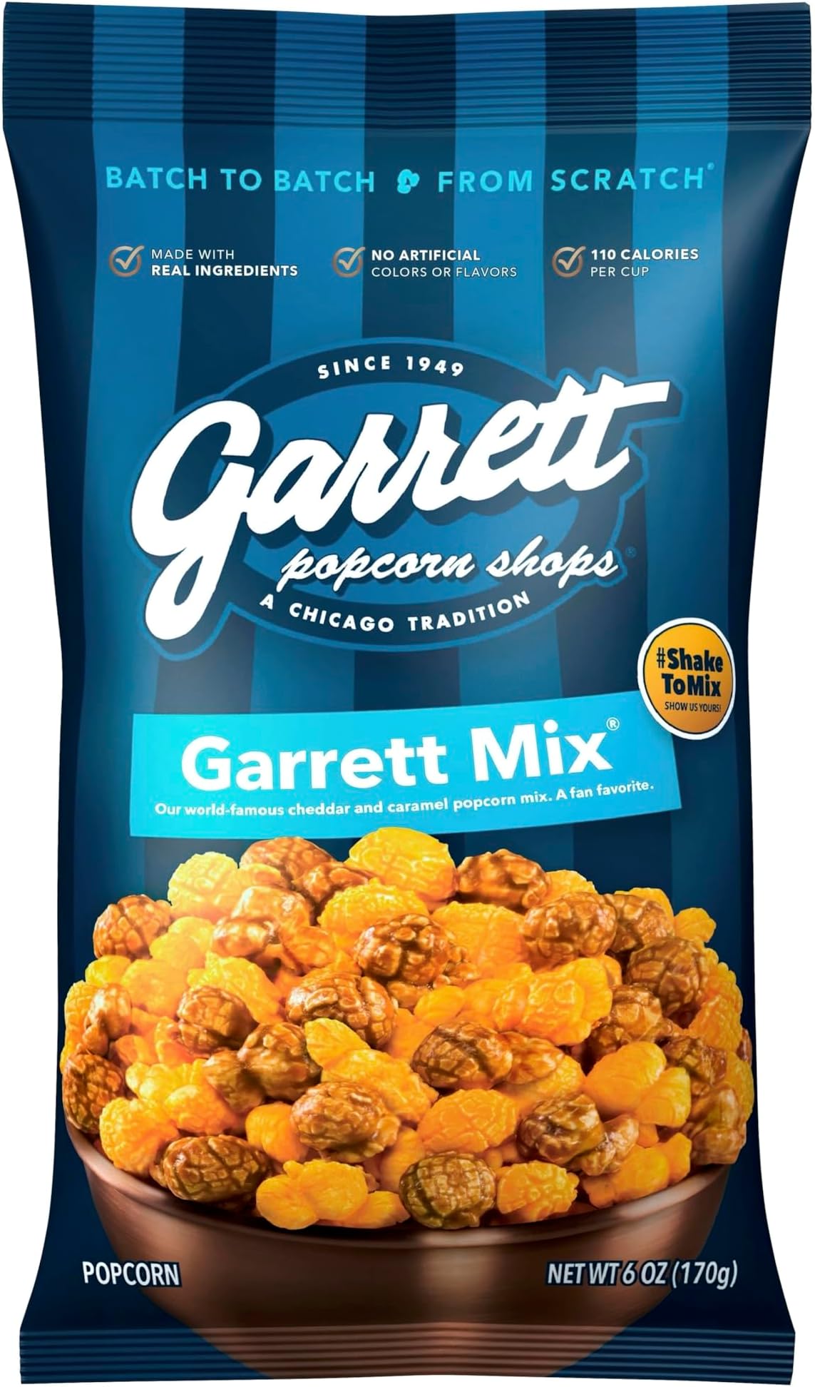 Garrett Popcorn Garrett Mix, 6.0oz, 1 Bag,​ Cheese and Caramel Gourmet Popcorn, Gluten Free, Sweet and Salty Snack, Popped Popcorn Bags