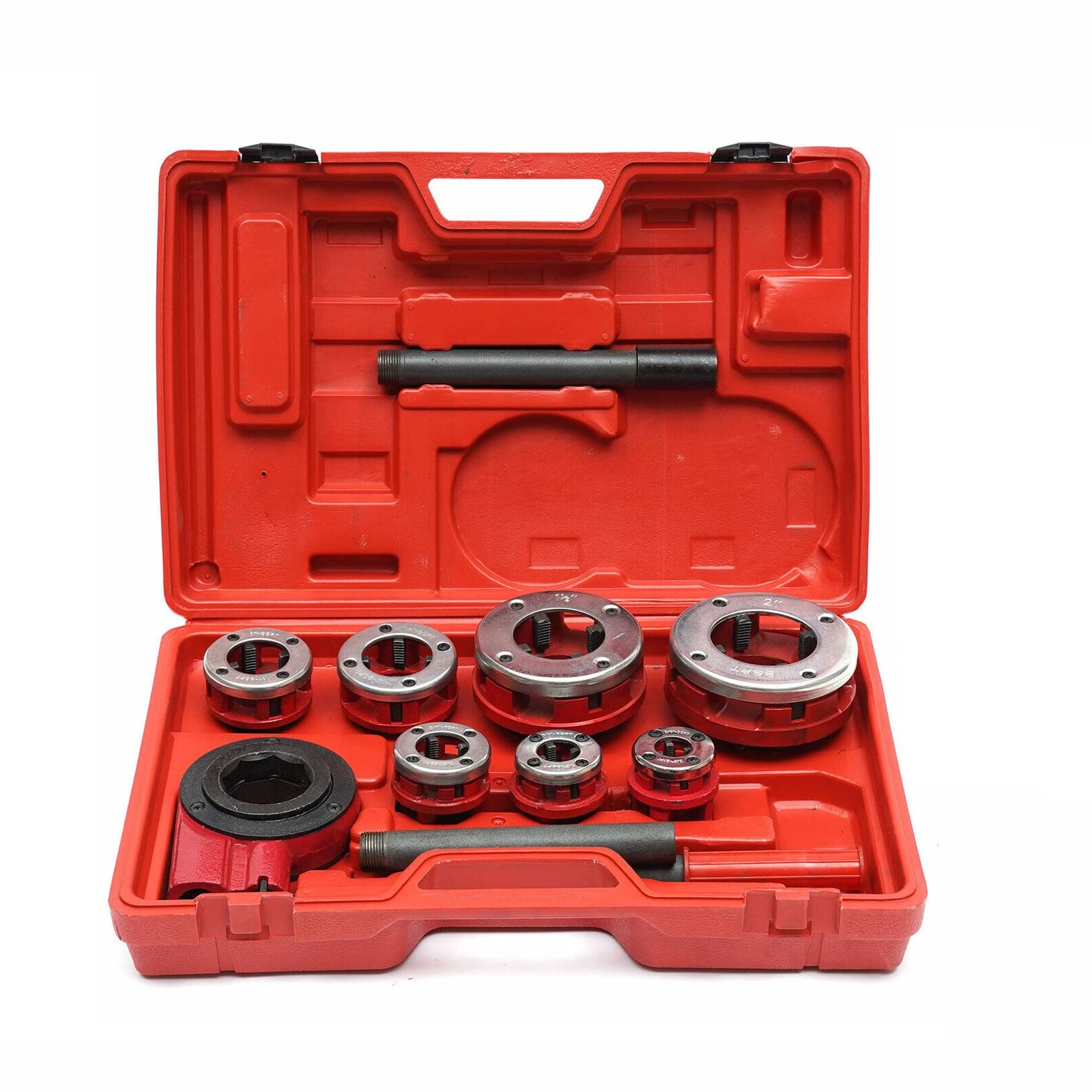 BSPT Ratchet Pipe Threader Kit Ratcheting Pipe Threading Tool Set w/ 7 Dies and Storage Case 3/8", 1/2", 3/4", 1", 1-1/4", 1-1/2", 2"