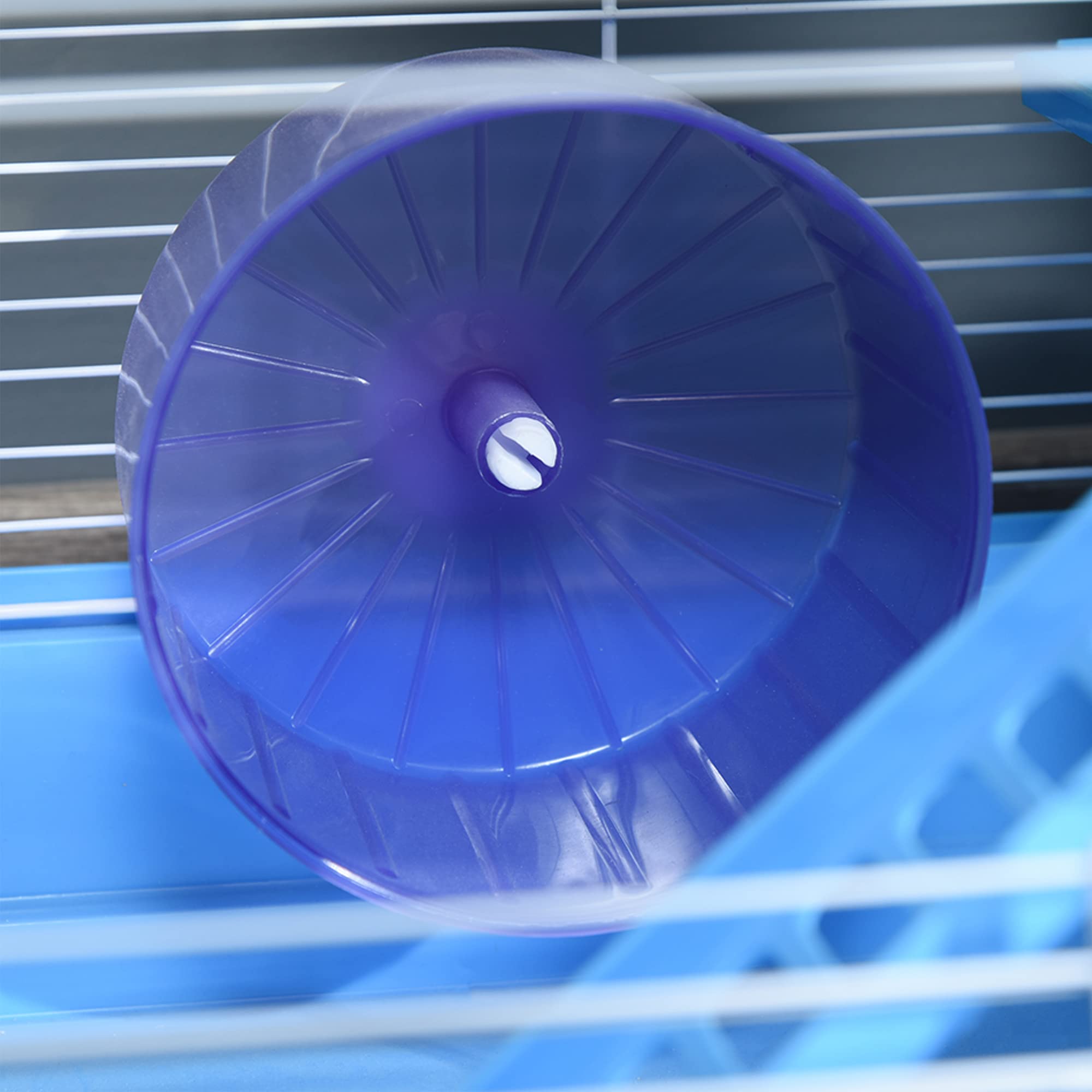 PawHut Cage pour Rongeur Hamster 2 Niveaux avec Tunnel, Bouteille d'eau, Roues, Maison, échelle dim. 46L x 30l x 37H cm