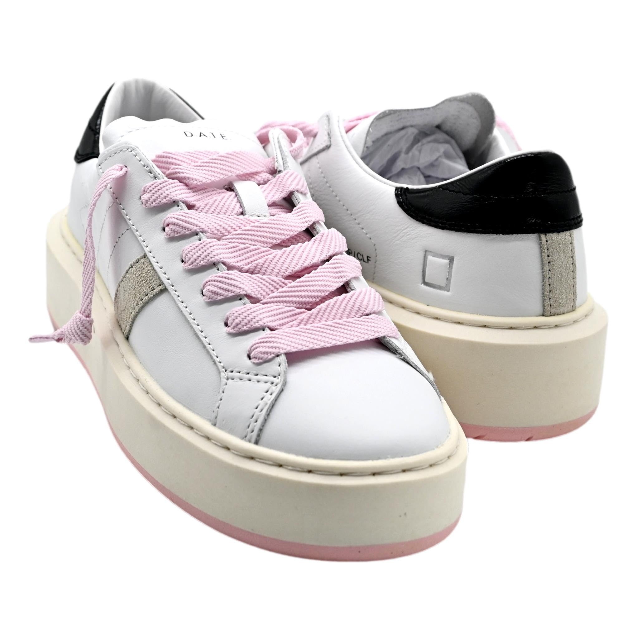 D.A.T.E. Scarpa Donna Hill Low P.C.White-Black Sneakers Platform in Pelle Bianca