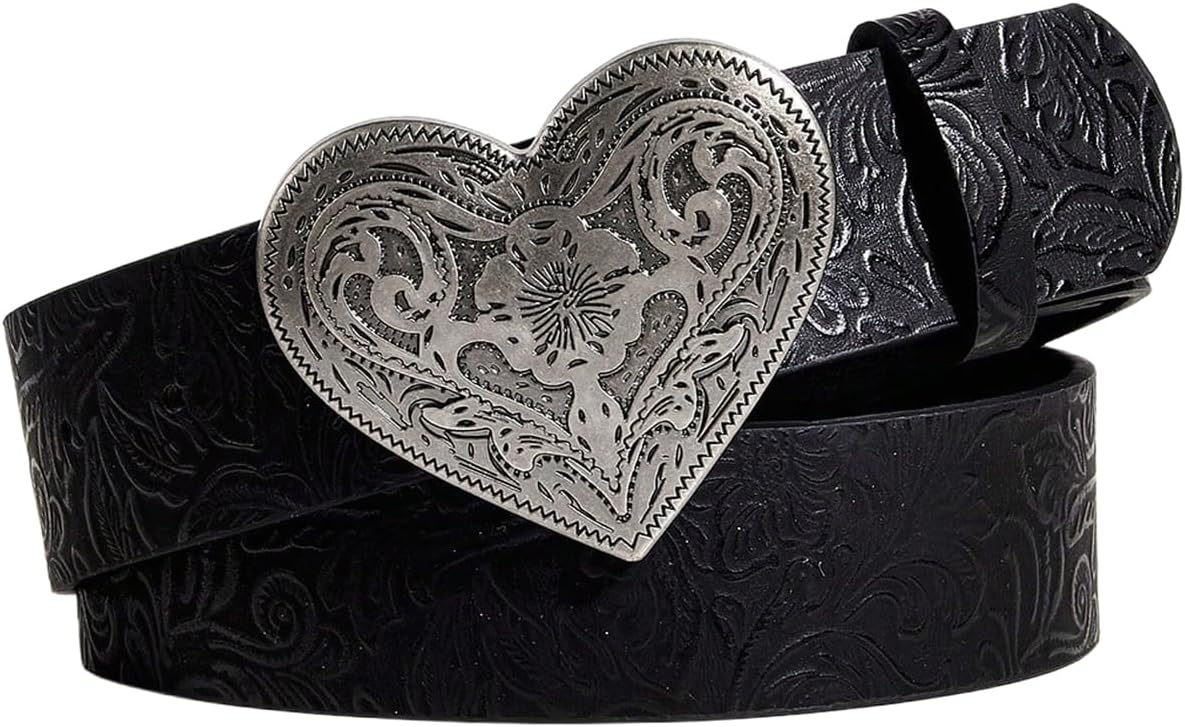Women's Retro Vintage Metal Buckle Belt Faux Leather Western Cowgirl Waist Belts