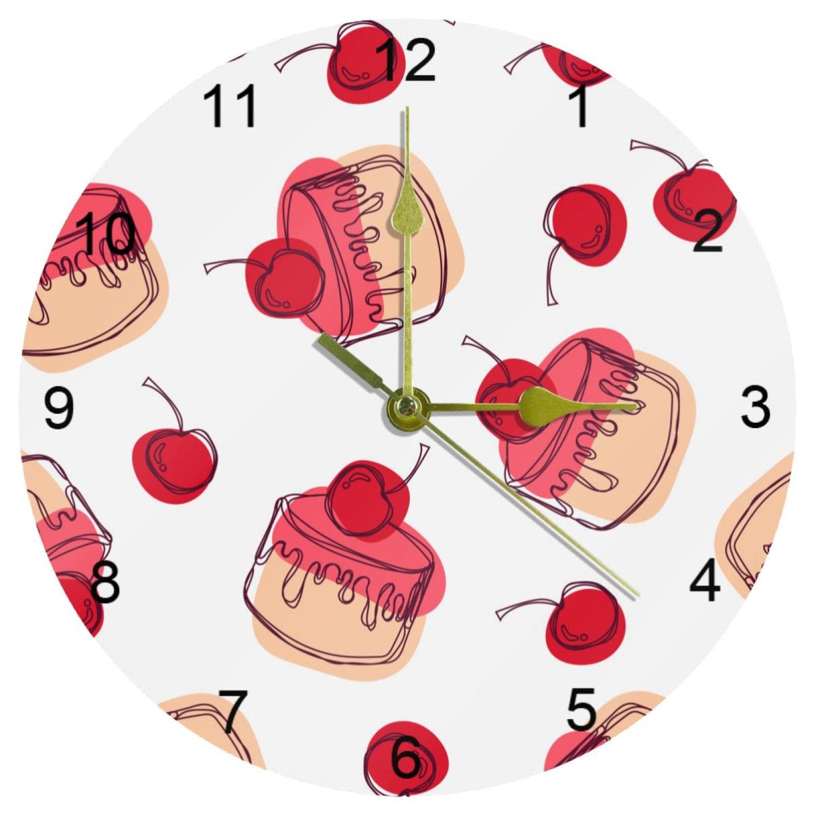 Horloge murale silencieuse : design cerises et gâteau gourmand pour chambre d'enfant
