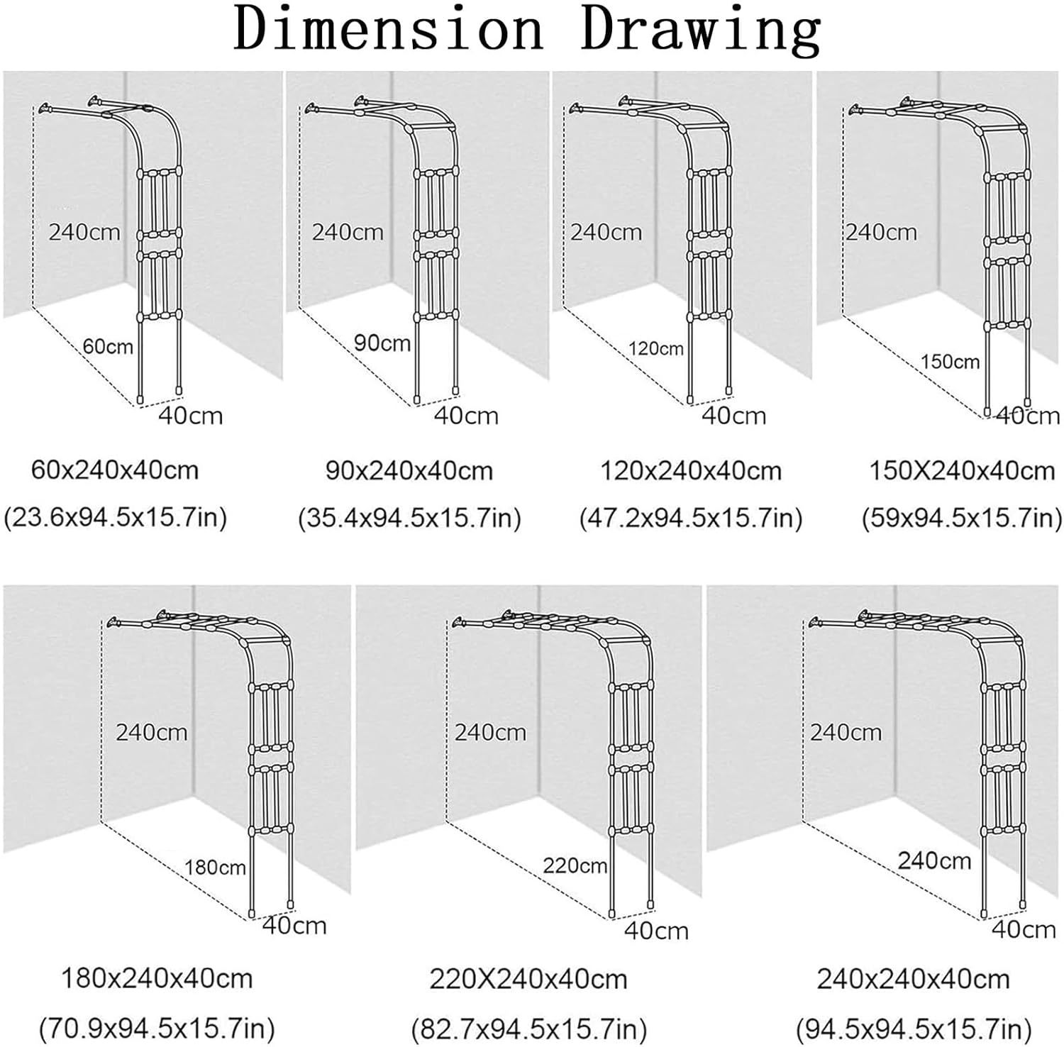 White Garden Half Arch Trellis Arbor for Climbing Plants, Metal & PE Coated Flower Frame, Decorative Garden Archway for Home Yard, 120x240x40cm