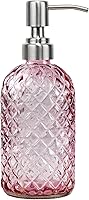 Vista 12 de Dispensador de jabón de vidrio con patrón de diamante de 16 onzas, dispensador de jabón recargable para cocina y baño, con bomba de acero inoxidable