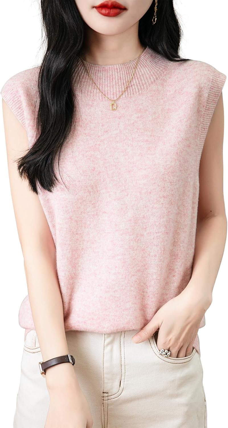 [Yokbeer] レディース 100%メリノウール 春秋冬 用 フィット感 ノースリーブ セーター ベスト モックネック シームレ