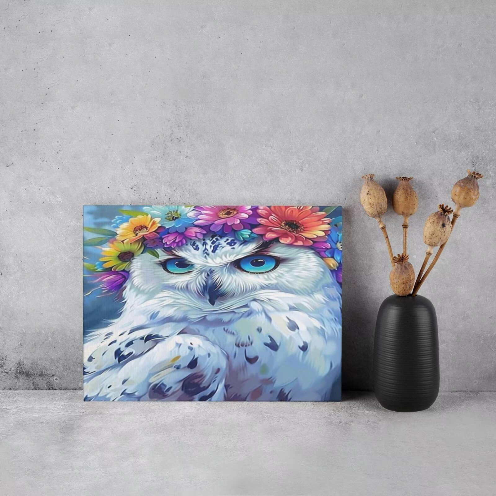 Kit per pittura con numeri per adulti, fiore gufo, pittura con numeri per principianti, pittura acrilica con 6 pennelli, kit di pittura a olio per decorazione da parete (95 x 70 cm)