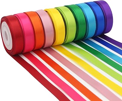 MEEDEE Rainbow Ribbon Solid Color Ribbon Satin Ribbon Assortment 10 Colors Double Face Satin Ribbon for Gift Wrapping Happ...