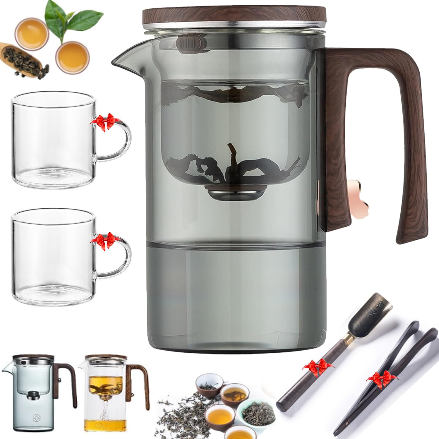 Teiera Magica EnchantiPot Con Infusore - Vetro Resistente Al Calore, 720ml, Controllo A Pressione