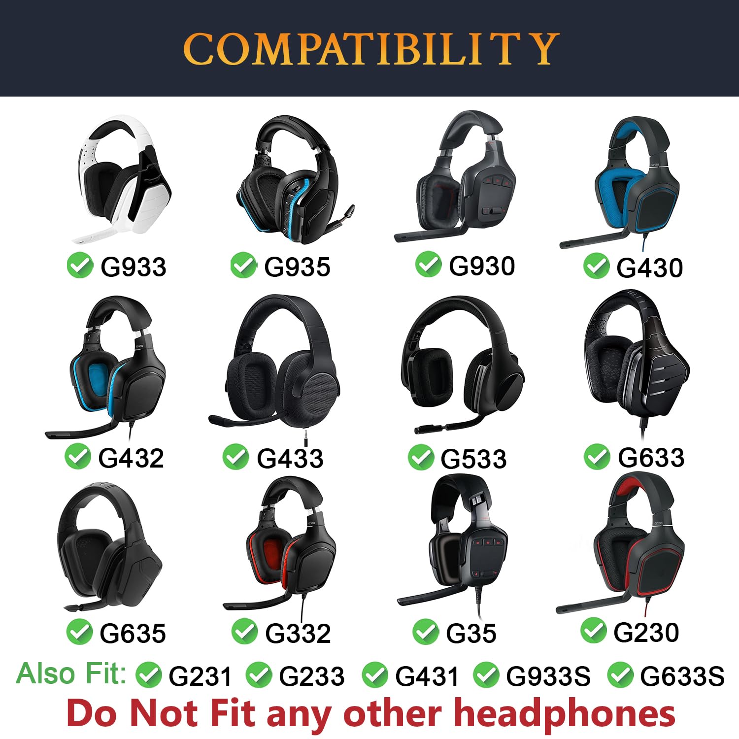SOULWIT Cuscinetti Auricolari Ricambio per Logitech G930 G933 G933S G935 G633 G633S G635 G533 G430 G431 G432 G433 G35 Gaming Cuffie,Tessuto Sostituzione Padiglioni per G332 G230 G231 G233 Cuffie