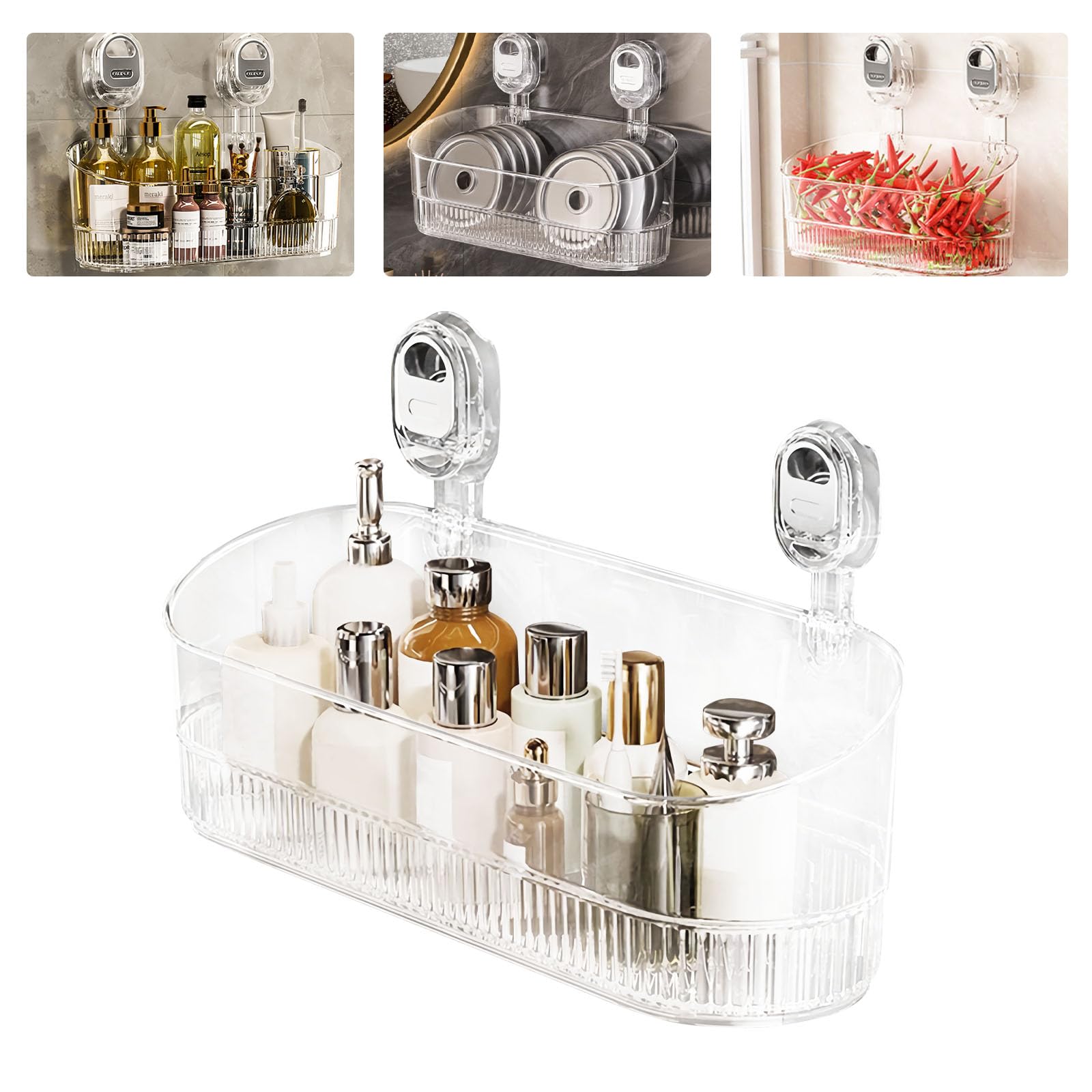 Mesen No-Drill Bathroom Suction Storage Box Large Capacity Strong Load-Bearing Corrugated Suction Cup Storage Holder Suction Cup Shower