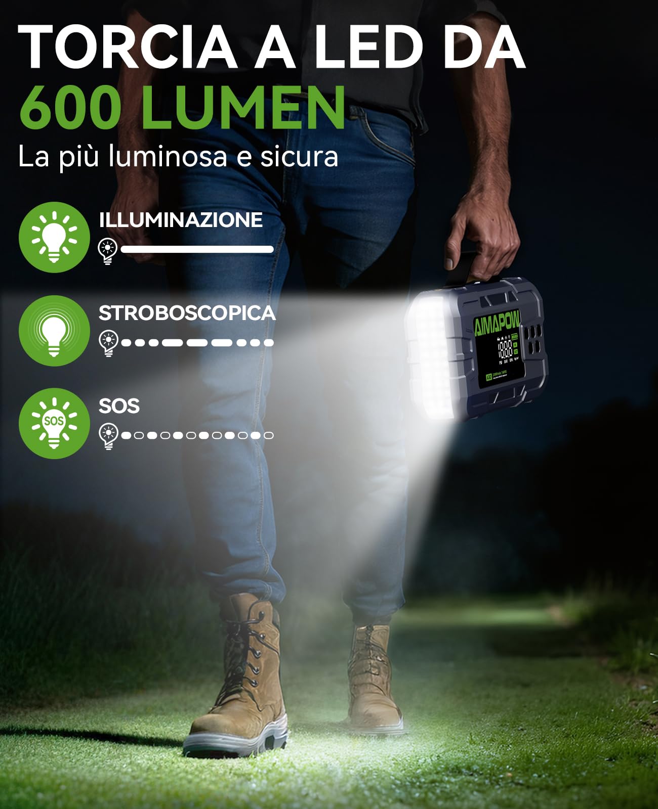 Avviatore Batteria Auto 8000A con Compressore 160PSI,Booster Batteria Auto 12V per Tutti i Motori Benzina e Diesel 12L,Avviatore Emergenza Auto con Display LCD 4.2", Torcia 600LM （Green）