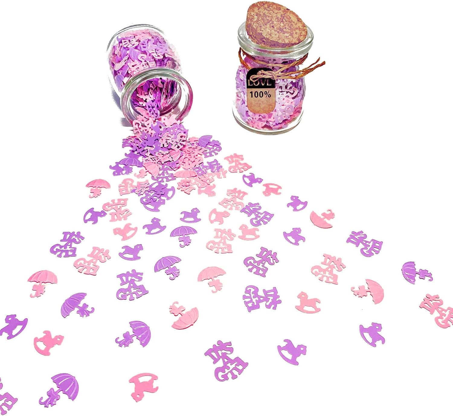 Baby Girl Confetti for Baby Shower Table Decorations - 1200PCS Neutral Theme Party Birthday Party Bridal Shower Confetti - Large Sprinkles Glitter Metallic Gift Bag Invitation DIY