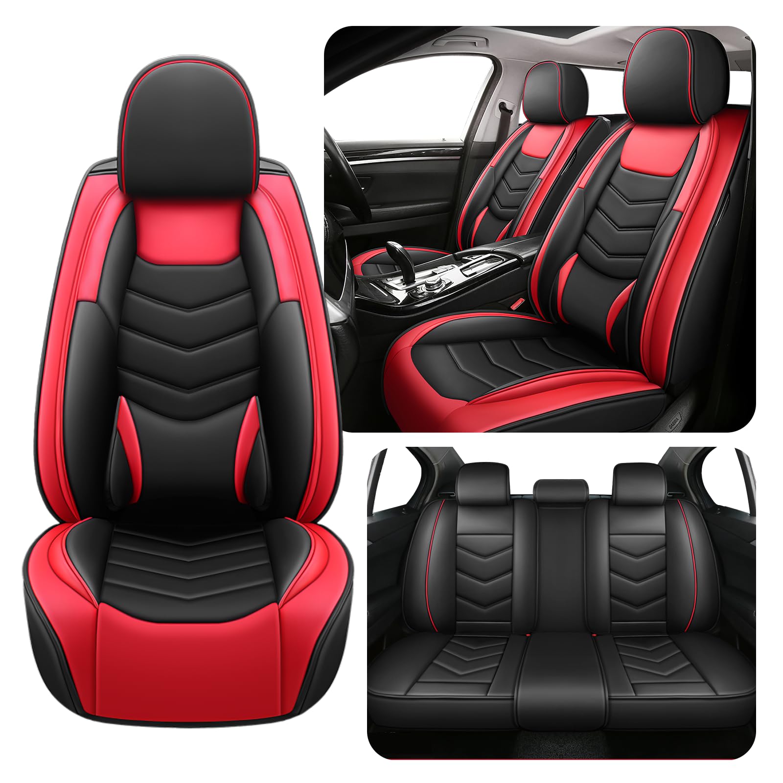 HYZB Car Seat Covers Fit for Lincoln Mkx 2007-2018 Daily Commutes Durable and Side Airbag Compatibility Sports Seat Cover, Full Set, Black Red