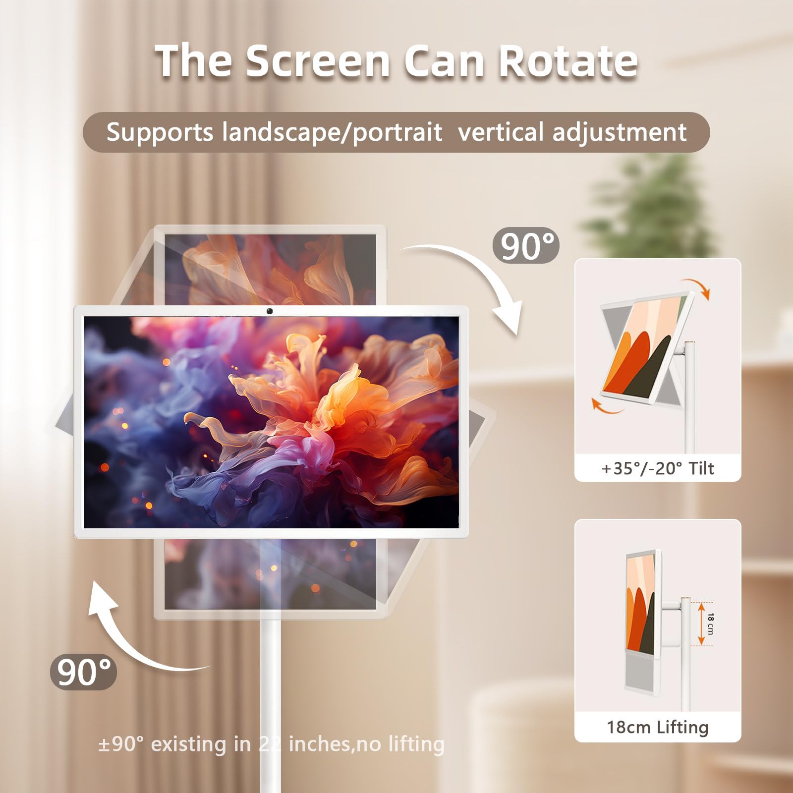TV Portatile con Ruote,Supporto su Palo e Fotocamera Integrata da 13 MP,Display Touch Mobile,6G+128G,Batteria 8000 Integrata, per Streaming Live,Intrattenimento Domestico 22inch