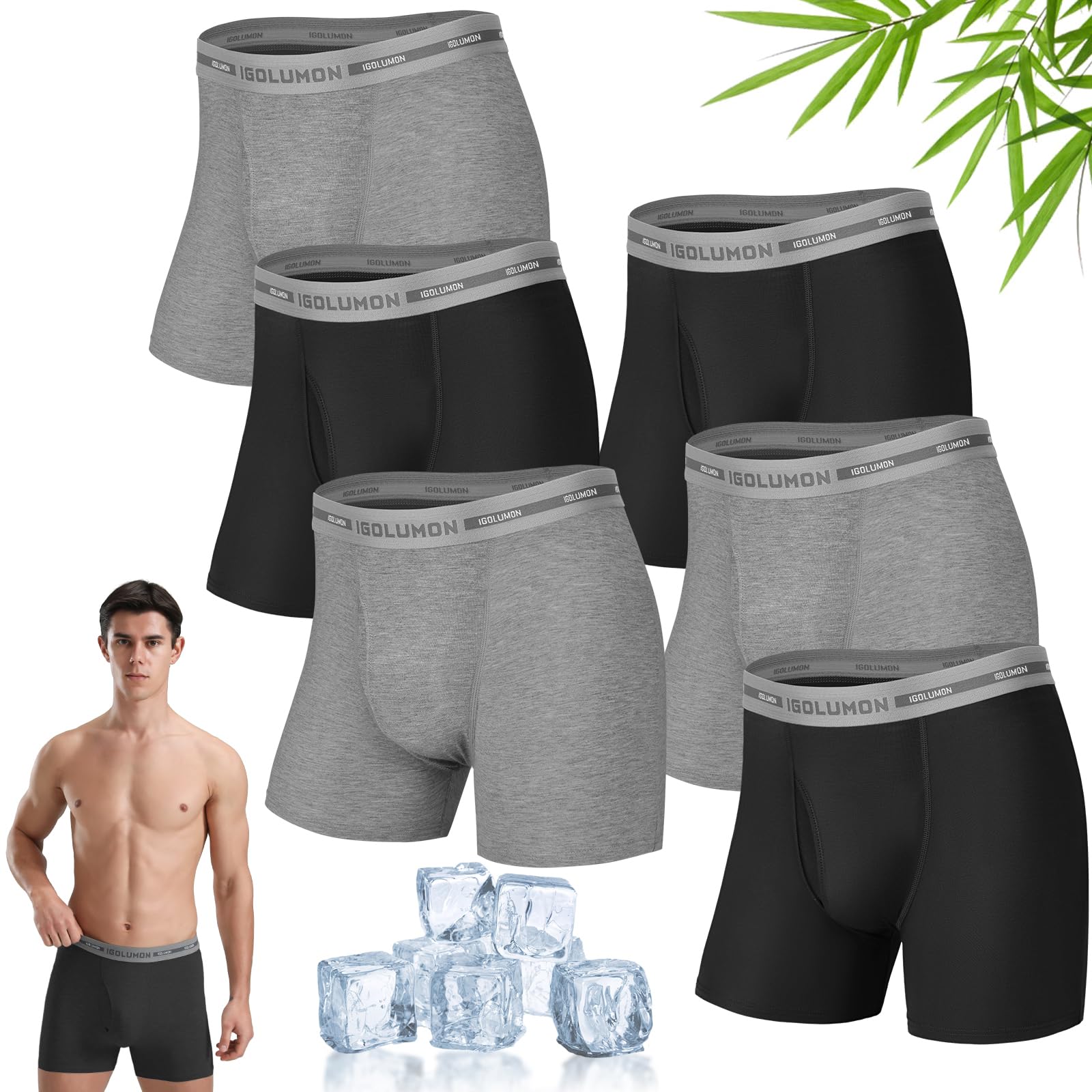 IGOLUMON Mens Underwear 6 Pack Mens Boxer Briefs Soft Bamboo Rayon Boxers for Men Breathable Underwear Trunks with