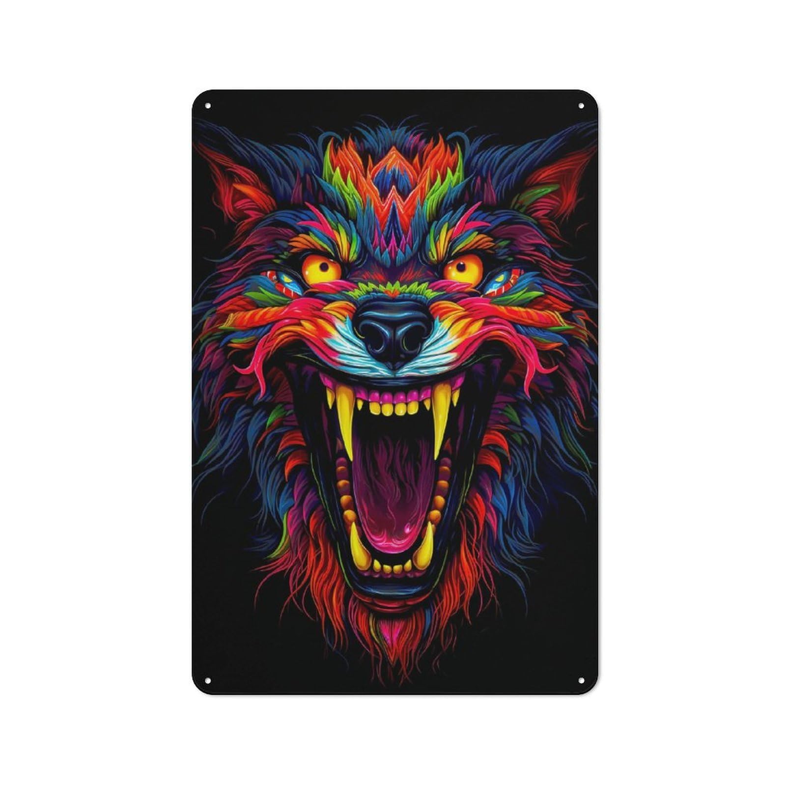 Junmoney Wolf Neon Printed Metal Sign 30X20cm For Lounge Or Reading Corner, Suited To Lounge Decor Fans