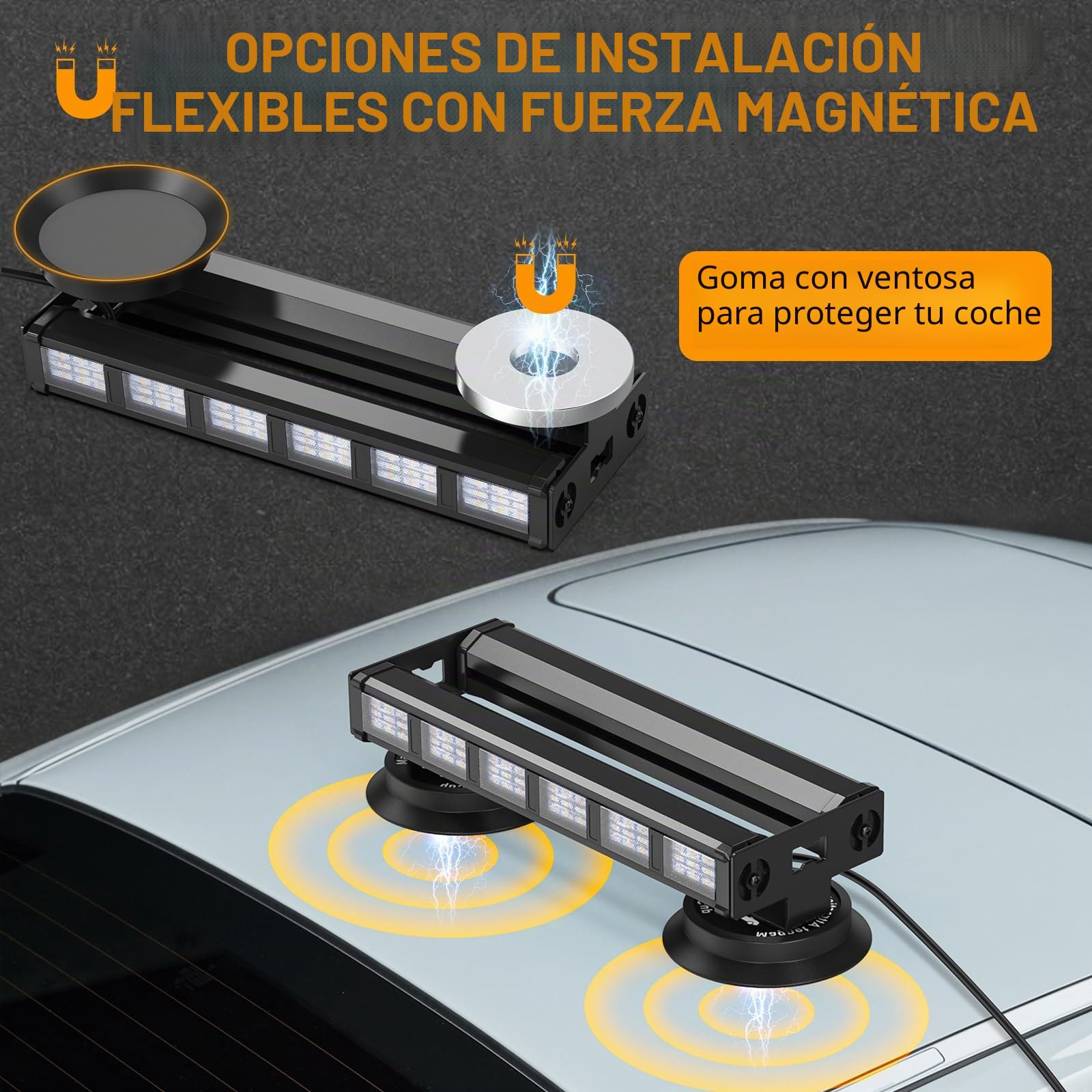 Dinfu 19 Intermitente luz estroboscópica LED de Advertencia de Doble Cara 6 Piezas COB LED Intermitente luz Ajustable 3 Colores Coche Barra de luz para el Coche camión Tractor Techo