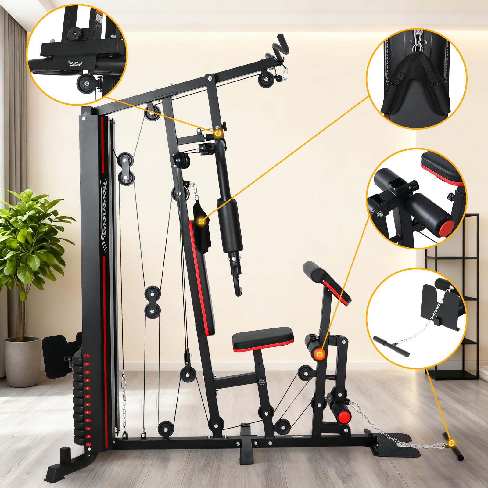 Station de Musculation Multifonction, Banc de Musculation Complet, Barre de Traction Cage Station Machine Musculation avec Poids, Fitness Domicile Home Gym Bras/Épaules/Poitrine/Dos/Jambe