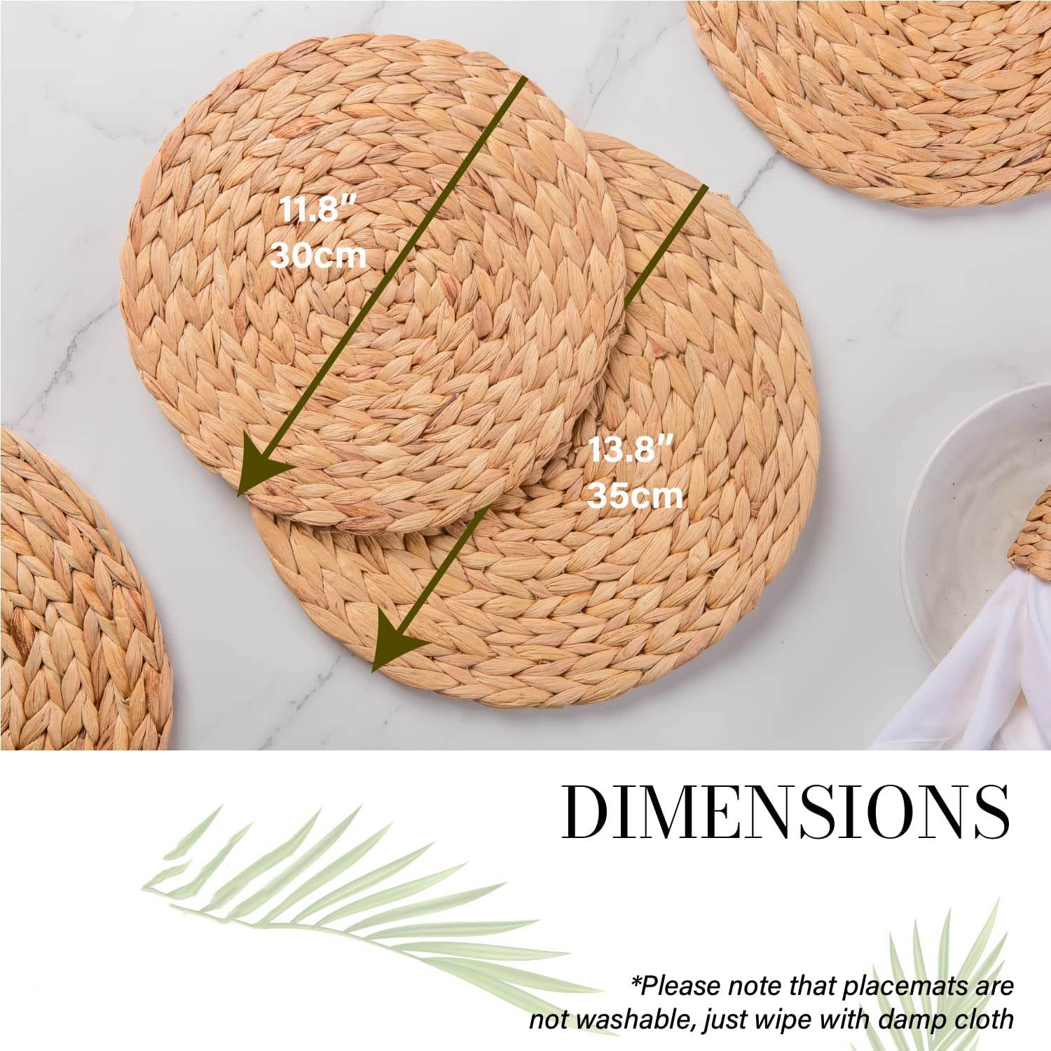 35,1 cm Set aus 6 runden Wasserhyazinth-Tischsets, Boho, gewebt, Rattan, Bauernhaus, Weide, Federplatte, Ladegeräte, Wasserhyazinthe, Seegras für Hochzeit, Party, Weihnachten, Veranstaltungen