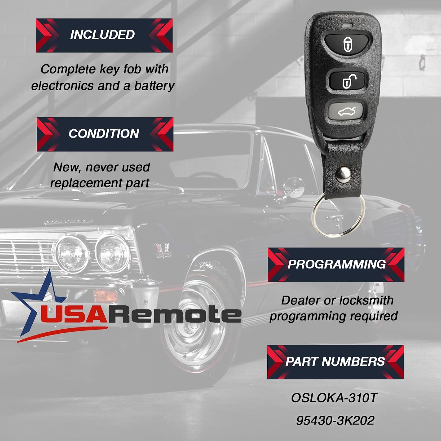 Car Key Fob Keyless Entry Remote fits 2011-2016 Hyundai Elantra Sedan (OSLOKA-360T)
