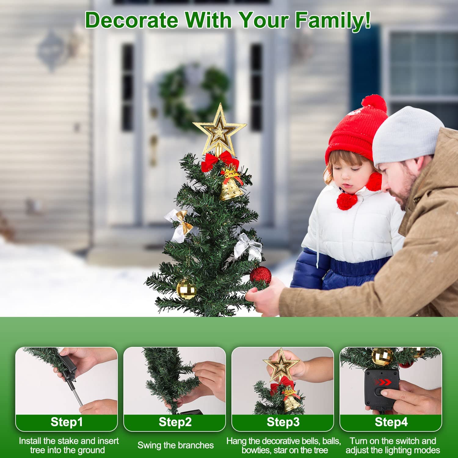 Lumières solaires de décoration d'arbre de Noël sur piquet d'extérieur étanches pour allée, pelouse, terrasse, cour Lumières solaires de décoration d'arbre de Noël sur piquet d'extérieur étanches pour allée, pelouse, terrasse, cour