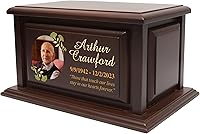 Personalized Walnut Wood Cremation Urn for Human Ashes - 250 Cubic Inch Capacity, Custom Photo Name Plate, Solid Pine (Design 7)