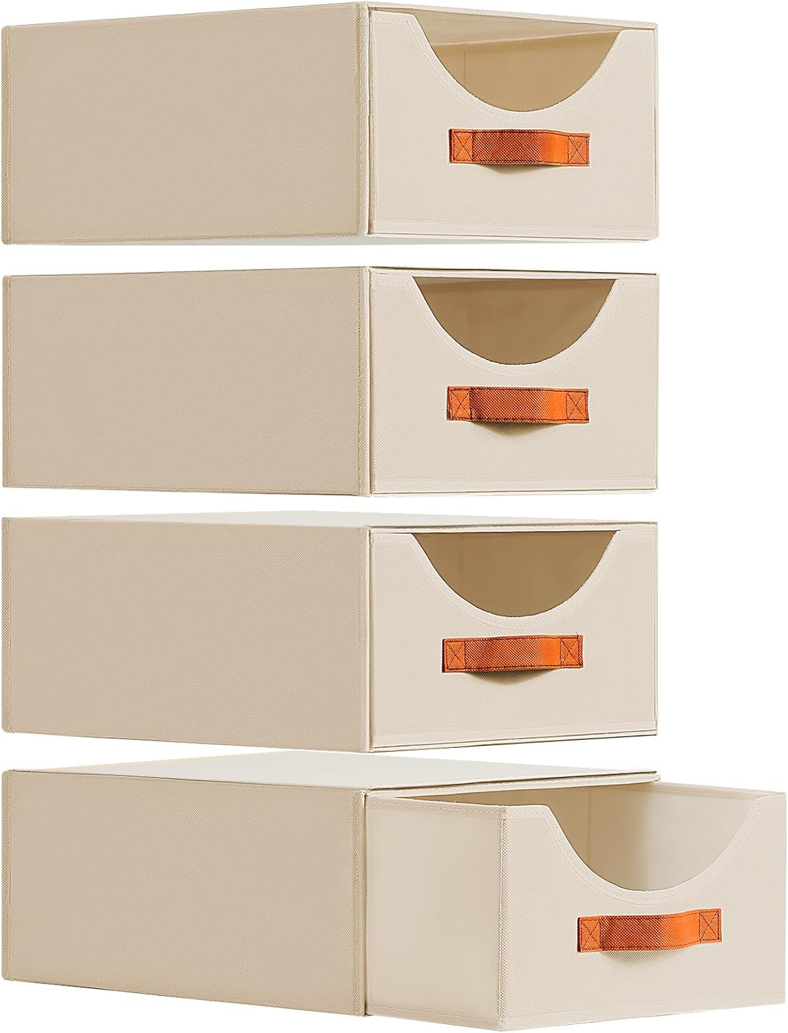 Closet Organizers and Storage - Large Storage Bins with Drawer, Fabric Clothes Organizers and Storage, Collapsible Storage Drawers Organizer for Bedroom, Living Room, 4 Pack, Beige