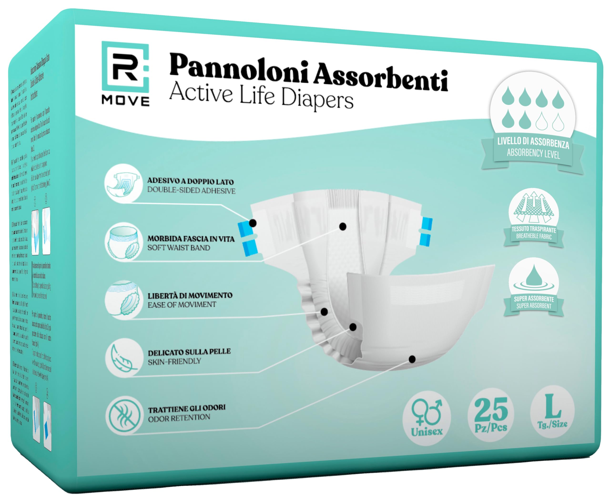 Pannoloni per Adulti Assorbenti Taglia M L XL | Dispositivo Medico CE Incontinenza Urinaria | Super Assorbenti, Traspiranti, Anti-Odore | 22-25 Pezzi | Unisex | Uso Giorno e Notte (L (25 pezzi))