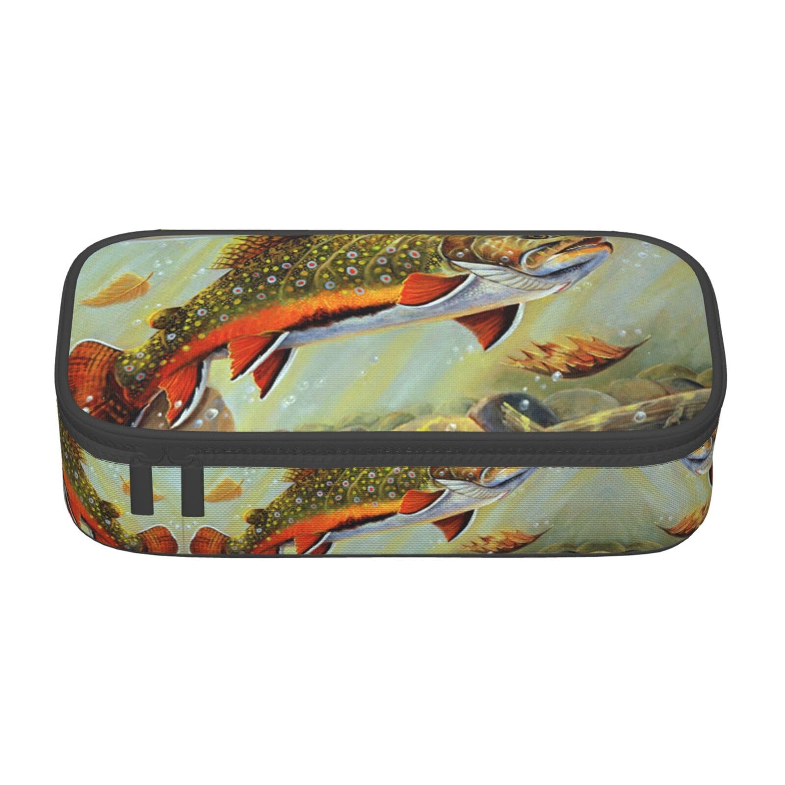 Brook Trout Fly Fishing Large Capacity Pencil Case Pouch Holder Pen Case School Supplies Gift for Middle High School Students Girl Boy Adult Teen