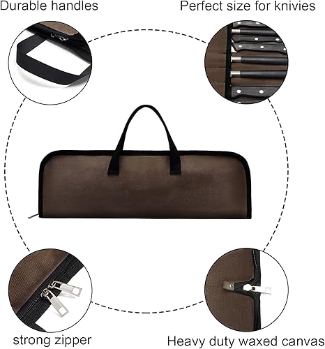 Miniatura 4 de QEES Rollo de cuchillos, bolsa de cuchillos resistente, estuche de cuchillo de lona encerada con 4 ranuras para cuchillos y herramientas de cocina,