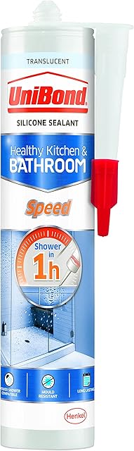 UniBond Speed Seal Translucent, Waterproof Mould Protection Kitchen and Bathroom Sealant, Long-Lasting Translucent Silicone Sealant, Powerful Bath Sealant, 291g Cartridge