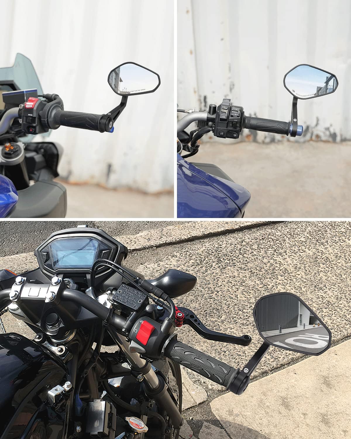 KEMIMOTO E9 Rétroviseurs Moto de Guidon, Lot de 2 Rétroviseurs Latéraux Moto Universel avec E-mark 7/8" 22m Embouts de Guidon