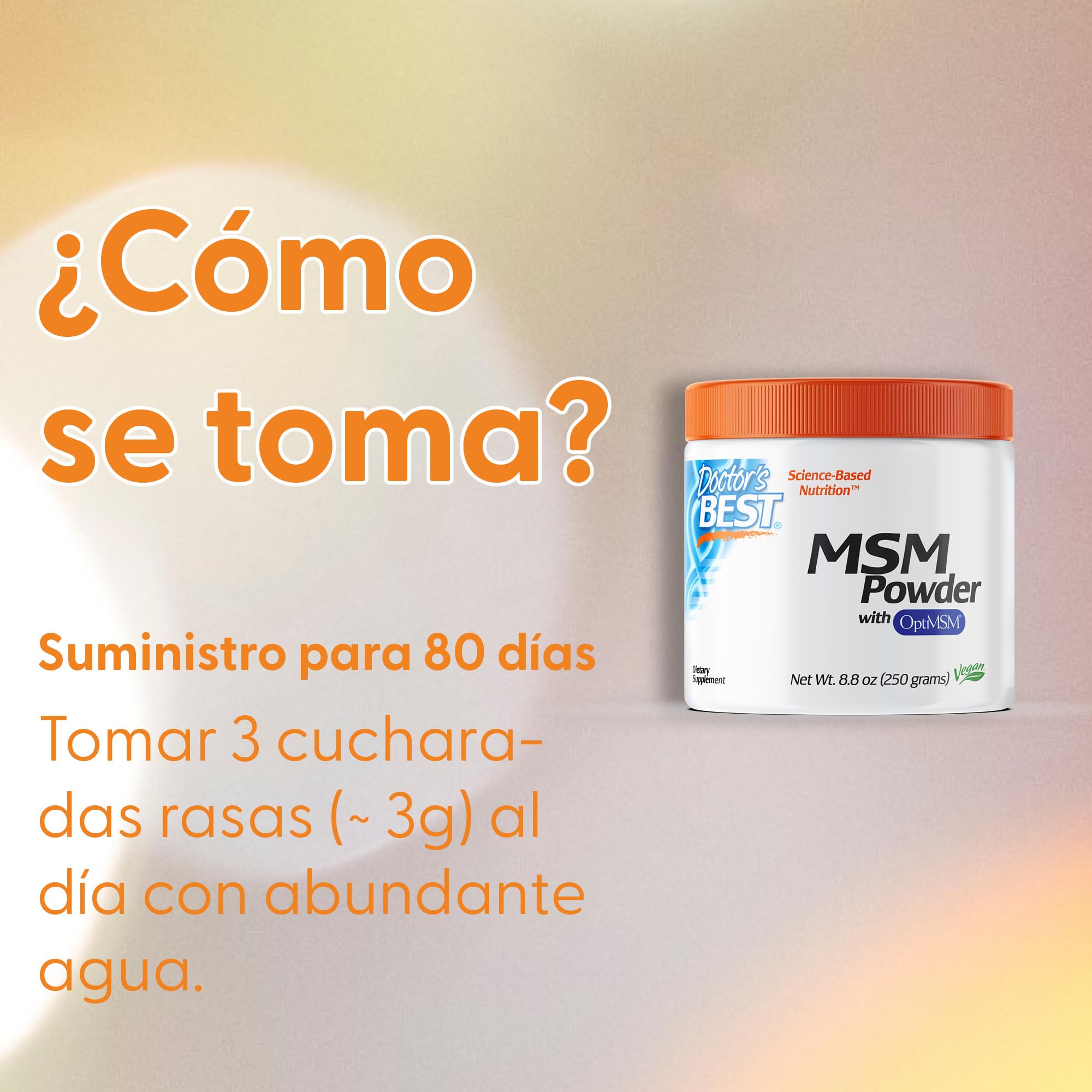 Doctor's Best, MSM Powder (MSM en Polvo) con OptiMSM, 250g de Polvo vegano, Probado en Laboratorio, Sin Gluten, Sin Soja, Vegetariano