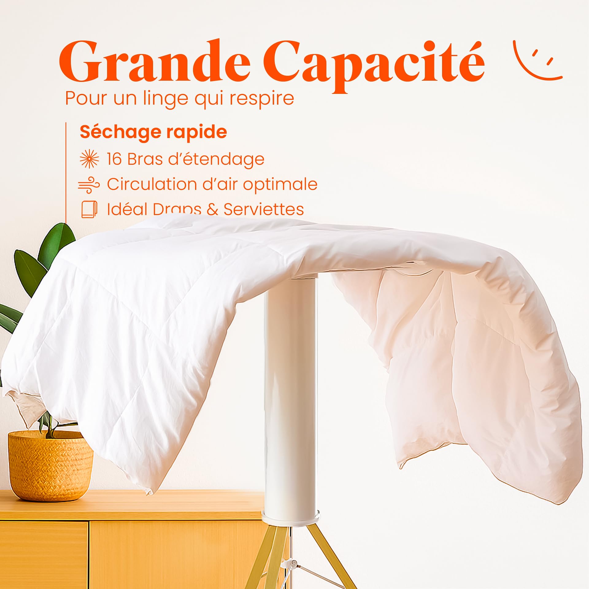 OTTO Séchoir à Linge Pliable Intérieur Extérieur Étendoir Parapluie Design Bois 16 Bras, Trépied Renforcé, Compact & Robuste Ultra Stable, Séchage Grande Capacité, Gain de Place