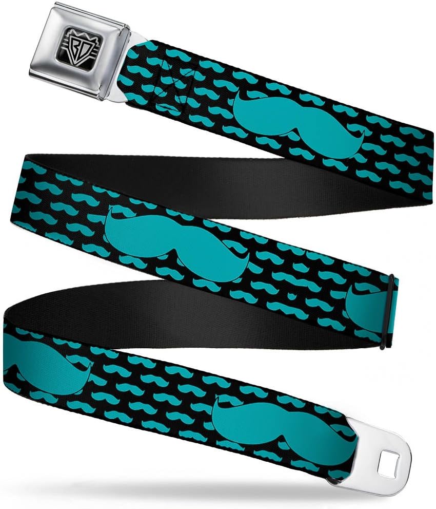 Buckle-Down Seatbelt Belt - Mustaches Mini/Single Repeat Black/Turquoise